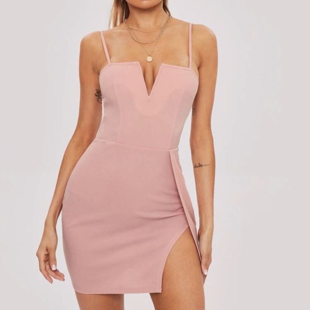Notch Neck Split Hem Dress Size Large NWOT